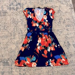 Impressionist-style navy floral mini dress